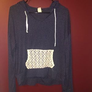 Navy blue lace pocket hoodie